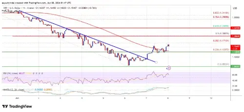 XRP 重新获得动力：价格巩固在 1.12 美元上方，阻力位为 1.173 美元